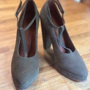 Rachel Comey T-strap Suede Heels Olive Green 9